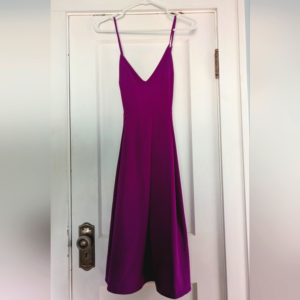 Elia Cher A-line V-neck Cross-back Size 6 Dress in Wine Color